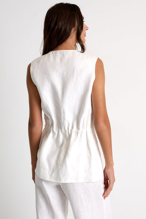 Sleeveless Structured Linen Vest - 52536-76-020 02 / 020 Cream / 100% LINEN