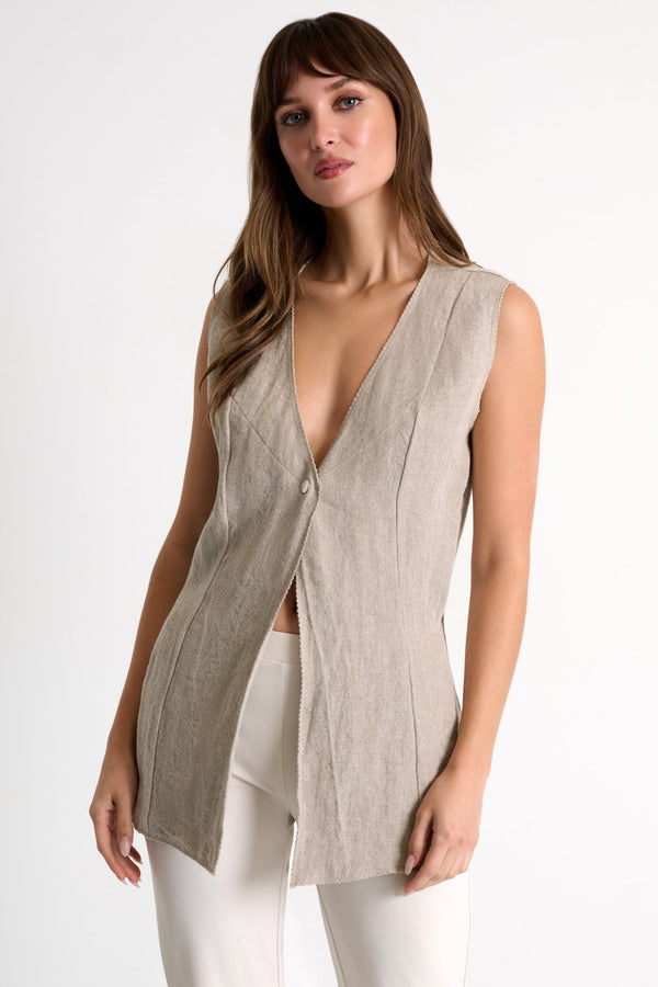 Sleeveless Structured Linen Vest - 52536-76-110 02 / 110 Beige / 100% LINEN
