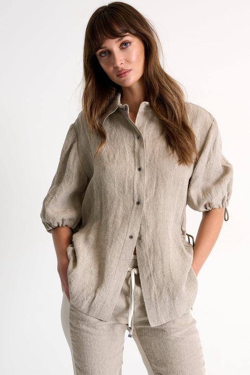 Short-Sleeve Linen Blouse - 52536-82-110 02 / 110 Beige / 100% LINEN