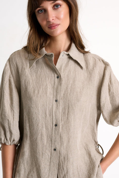Short-Sleeve Linen Blouse - 52536-82-110 02 / 110 Beige / 100% LINEN