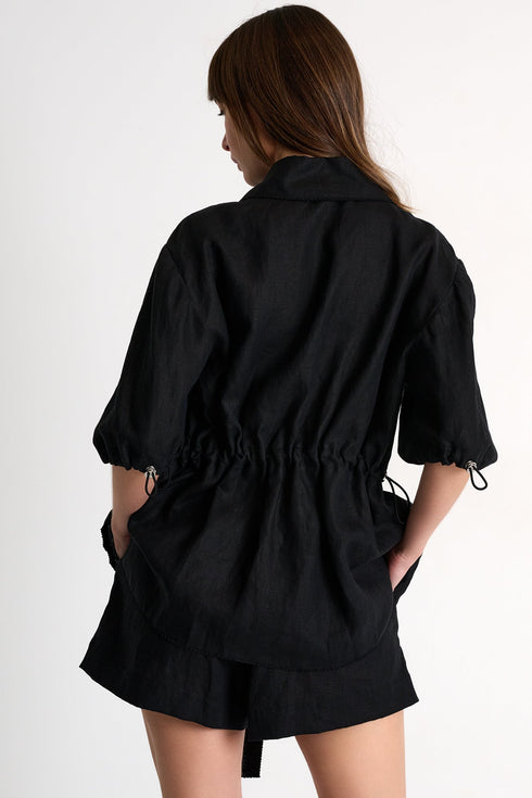 Short-Sleeve Linen Blouse - 52536-82-800 02 / 800 Black / 100% LINEN