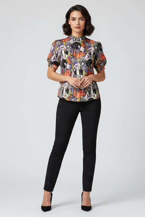 Shan Céline Silk blouse with balloon sleeves