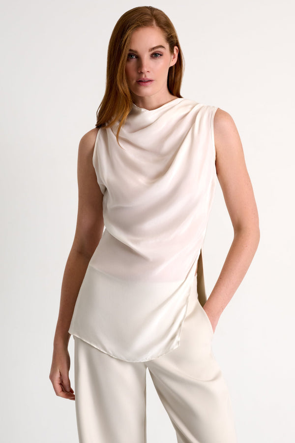 Shan Sofia Draped high boat neckline sleeveless blouse - 52561-96-110