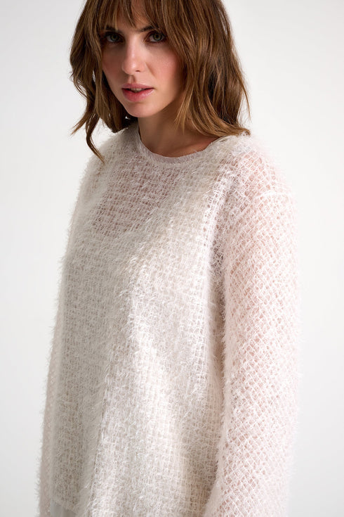 Feather-Effect Embroidered Tulle Top - 52614-64-020 02 / 020 Cream