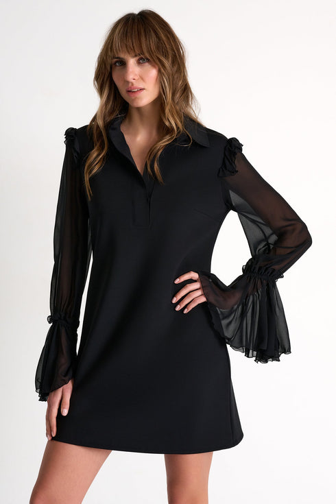 3D Jersey Dress with Sheer Sleeves - 52627-68-800 02 / 800 Black