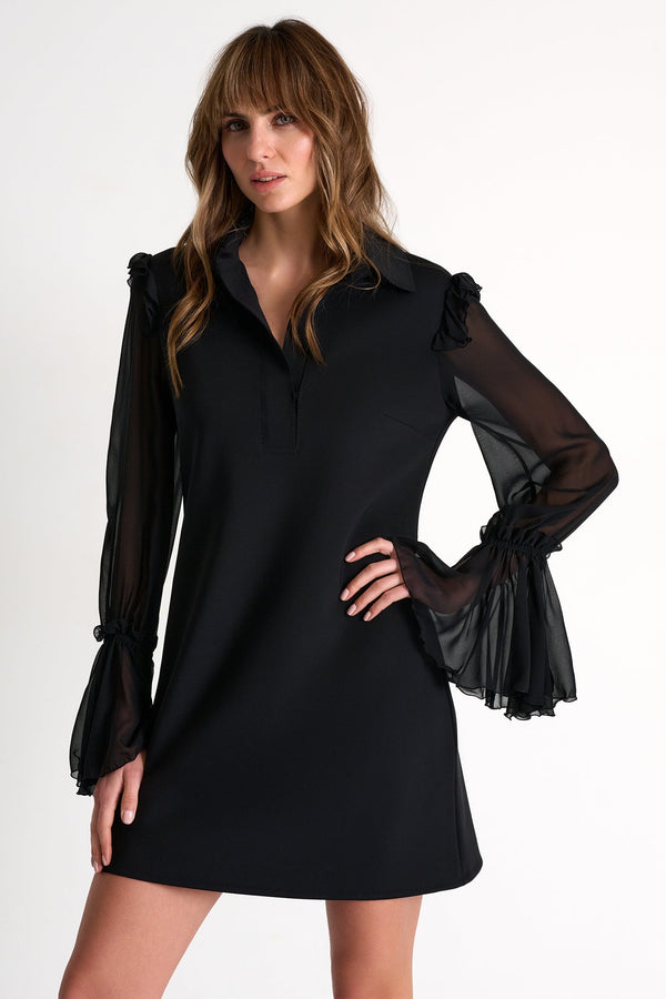 3D Jersey Dress with Sheer Sleeves - 52627-68-800 02 / 800 Black