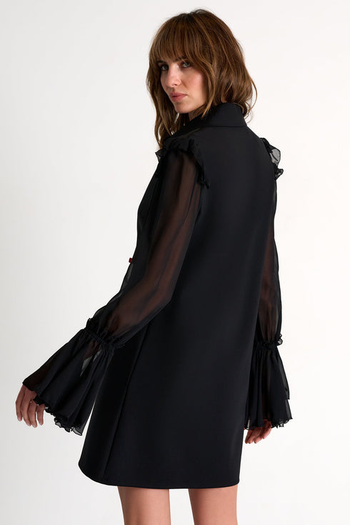 3D Jersey Dress with Sheer Sleeves - 52627-68-800 02 / 800 Black
