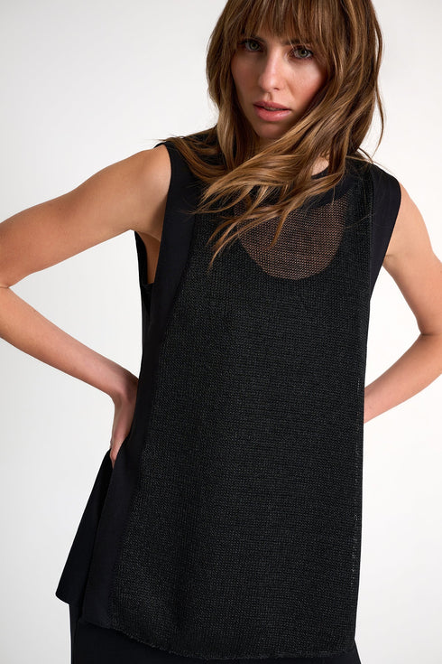 Knit & 3D Jersey Sleeveless Top - 52629-96-800 02 / 800 Black