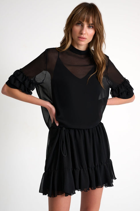 Ruffled Chiffon Mini Skirt - 52632-45-800 1 / 800 Black