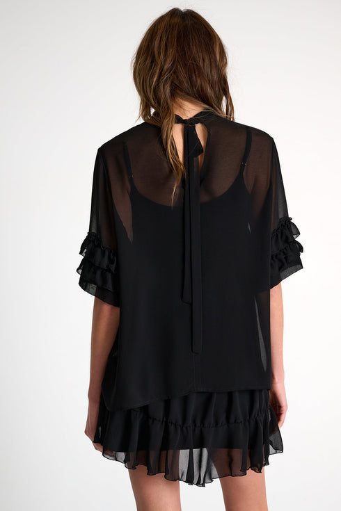 Ruffled Sleeve Chiffon Top - 52632-60-800 02 / 800 Black