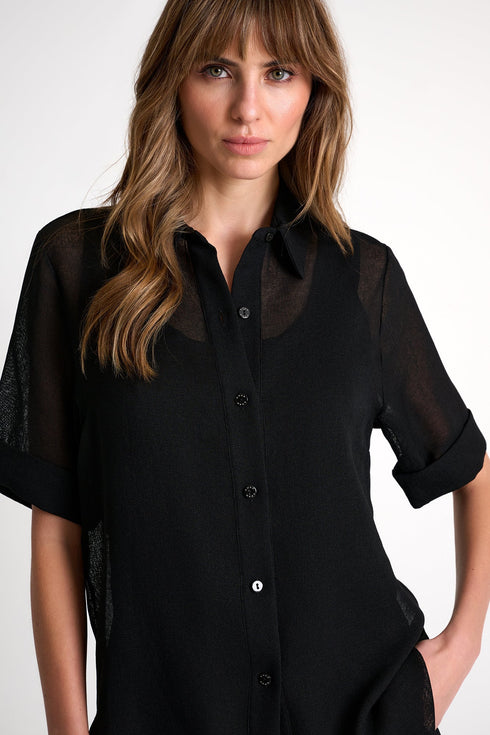 Semi-Sheer Gauze Blouse - 52633-83-800 02 / 800 Black