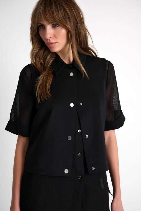 Semi-Sheer Gauze Blouse - 52633-83-800 02 / 800 Black