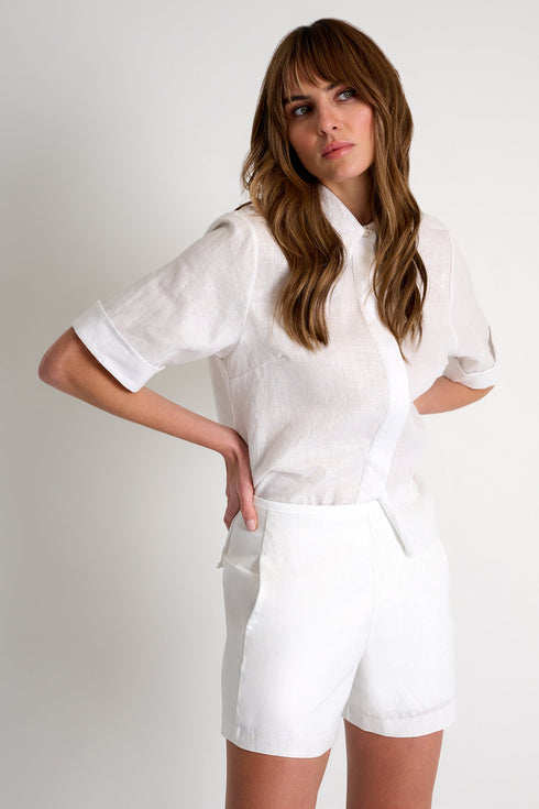 Linen & Lycra Blend Shorts - 52636-54-020 02 / 020 Cream