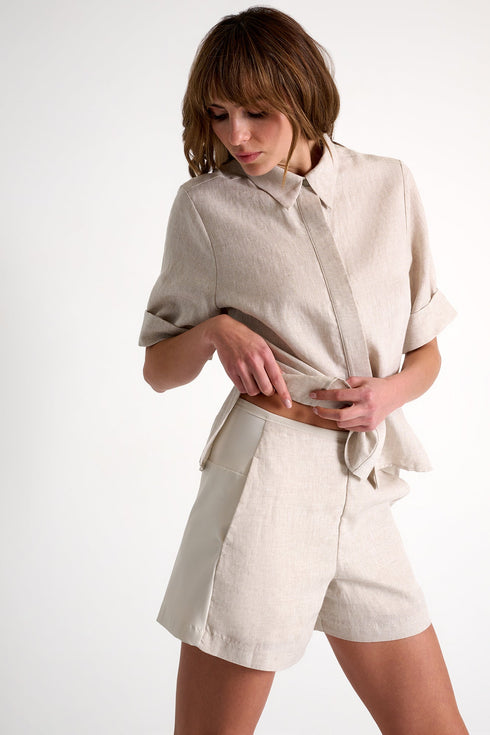 Linen & Lycra Blend Shorts - 52636-54-110 02 / 110 Beige