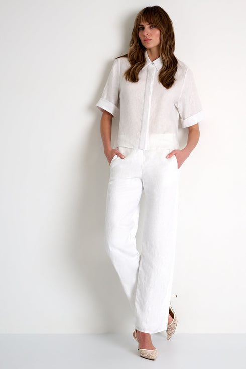 Linen & Lycra Blend Pants - 52636-59-020 02 / 020 Cream