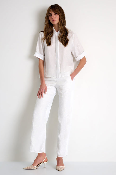 Linen & Lycra Blend Pants - 52636-59-020 02 / 020 Cream