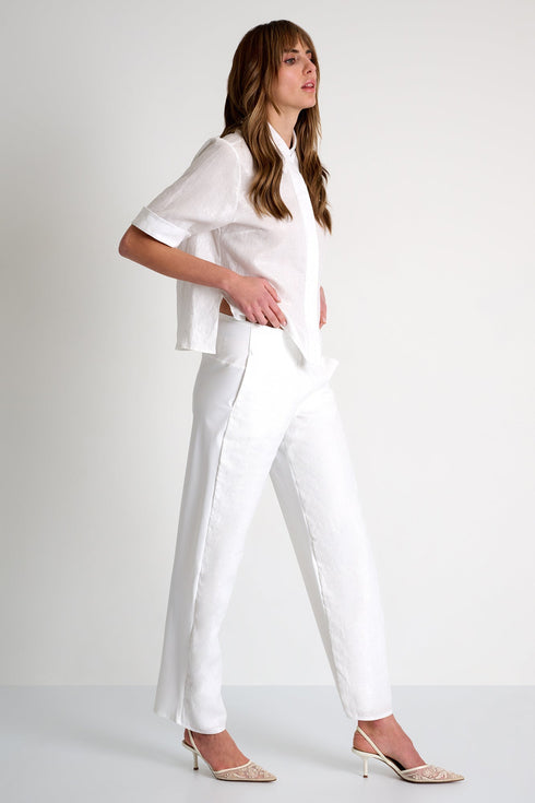 Linen & Lycra Blend Pants - 52636-59-020 02 / 020 Cream