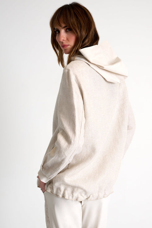 Linen & Lycra Blend Hooded Coat - 52636-79-110 02 / 110 Beige