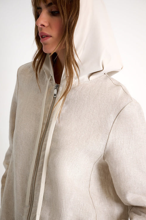 Linen & Lycra Blend Hooded Coat - 52636-79-110 02 / 110 Beige