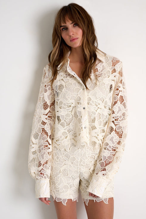 Floral Guipure Lace Shorts - 52643-54-110 02 / 110 Beige