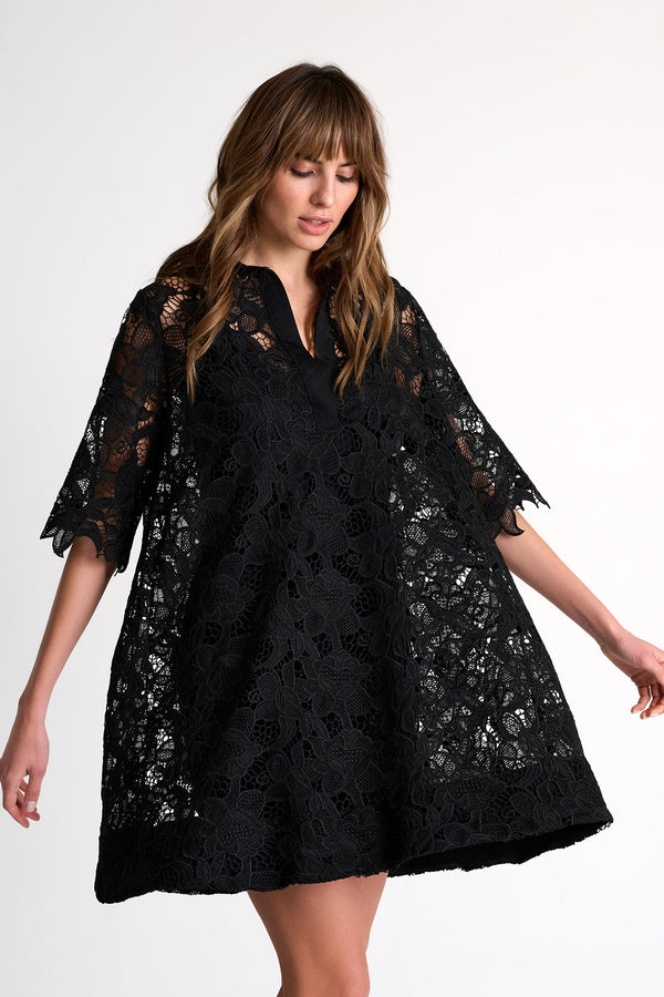 Floral Guipure Lace Dress - 52643-65-800 02 / 800 Black