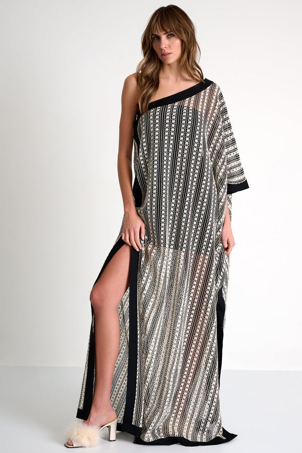 Asymmetrical Embroidered Maxi Dress - 52644-69-802 02 / 802 Black/Beige