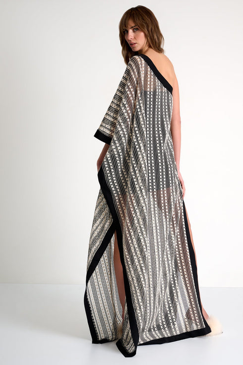 Asymmetrical Embroidered Maxi Dress - 52644-69-802 02 / 802 Black/Beige