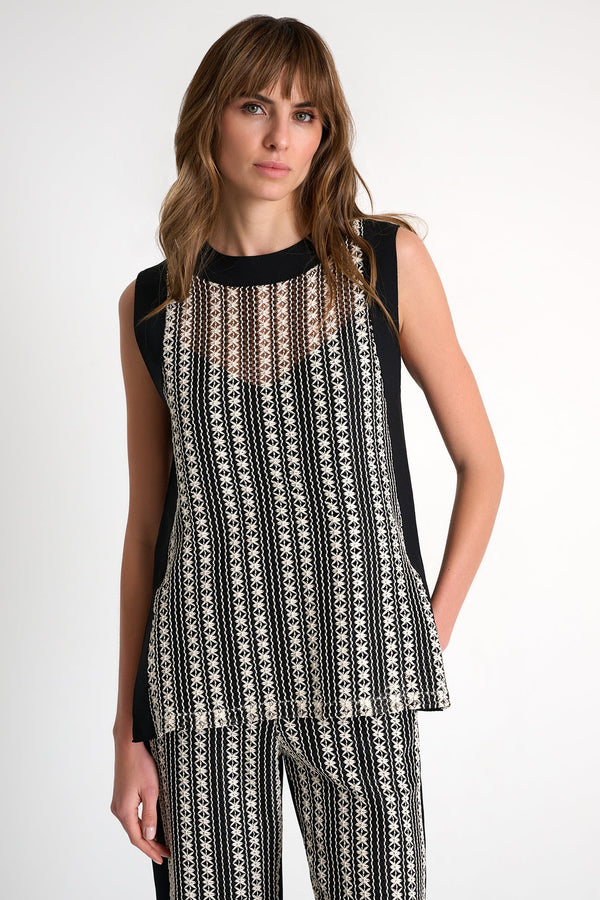 Embroidered Sleeveless Top - 52644-96-802 02 / 802 Black/Beige