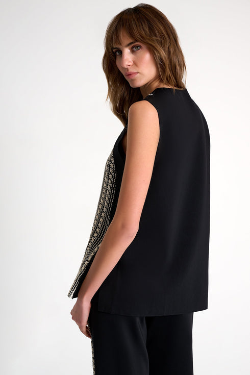 Embroidered Sleeveless Top - 52644-96-802 02 / 802 Black/Beige