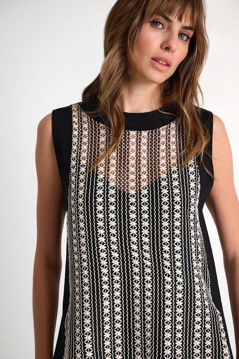 Embroidered Sleeveless Top - 52644-96-802 02 / 802 Black/Beige