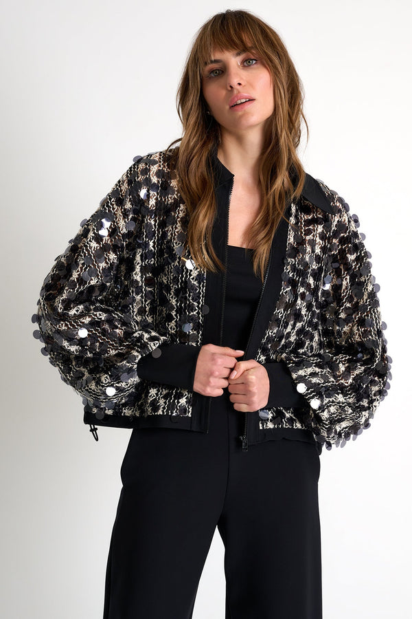 Embroidered Sequin Bomber Jacket - 52645-79-802 02 / 802 Black/Beige