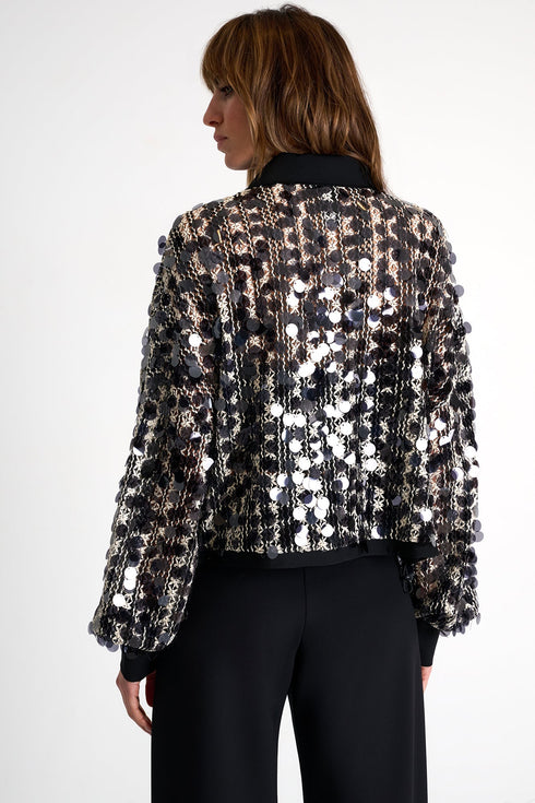 Embroidered Sequin Bomber Jacket - 52645-79-802 02 / 802 Black/Beige