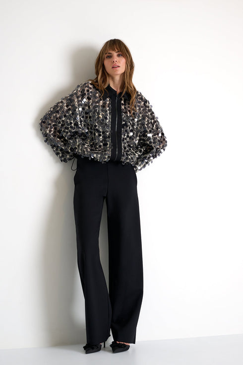 Embroidered Sequin Bomber Jacket - 52645-79-802 02 / 802 Black/Beige