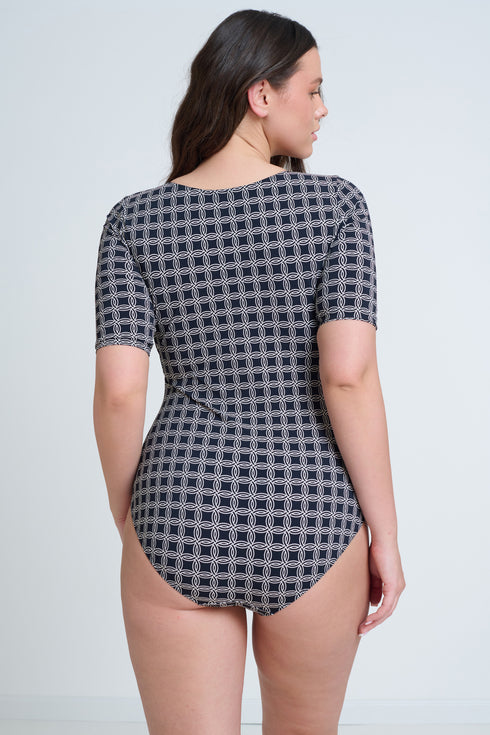 Gottex Modest Black Geometric One Piece Swimsuit