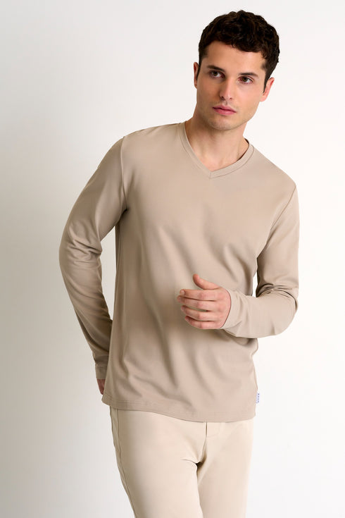 Shan Actuel Textured V-neck long sleeve jersey