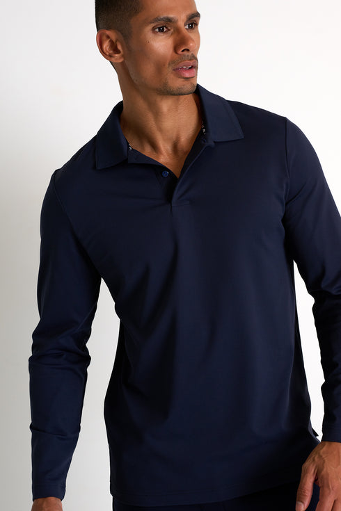 Shan Actuel Long Sleeve Textured Jersey Polo - 62513-49-800