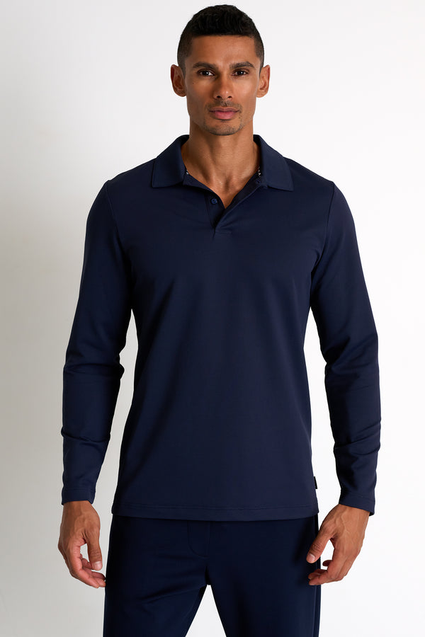 Shan Actuel Long Sleeve Textured Jersey Polo - 62513-49-800