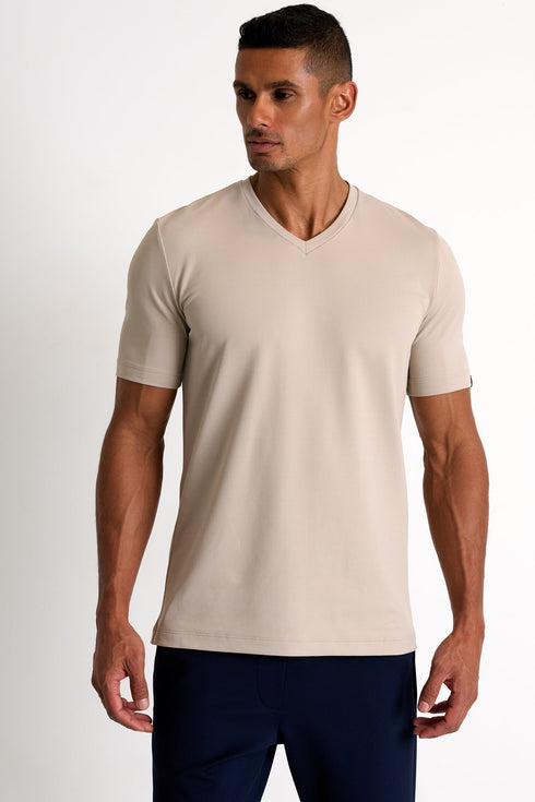 Microfiber V-Neck T-Shirt - 62520-91-100 TP/XS / 100 Beige Tilia / 85 % POLYAMIDE, 15% ELASTANE