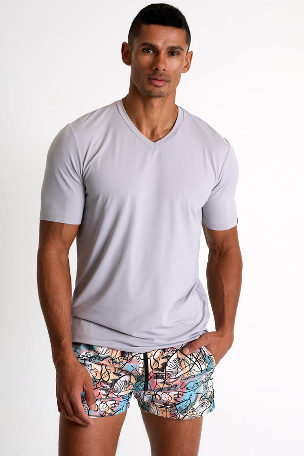Microfiber V-Neck T-Shirt - 62520-91-160 TP/XS / 160 Grey Frost / 85 % POLYAMIDE, 15% ELASTANE