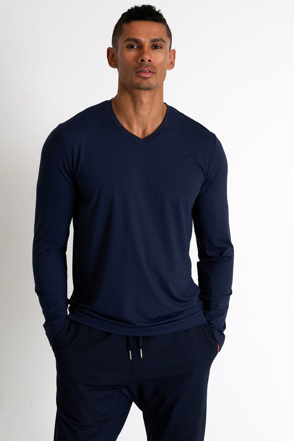 Microfiber Long-Sleeve V-Neck - 62520-92-590 TP/XS / 590 Blue Midnight / 85 % POLYAMIDE, 15% ELASTANE