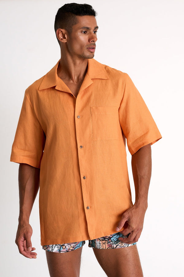 Short-Sleeve Linen Shirt - 62536-80-210 TP/XS / 210 Orange Apricot / 100% LINEN