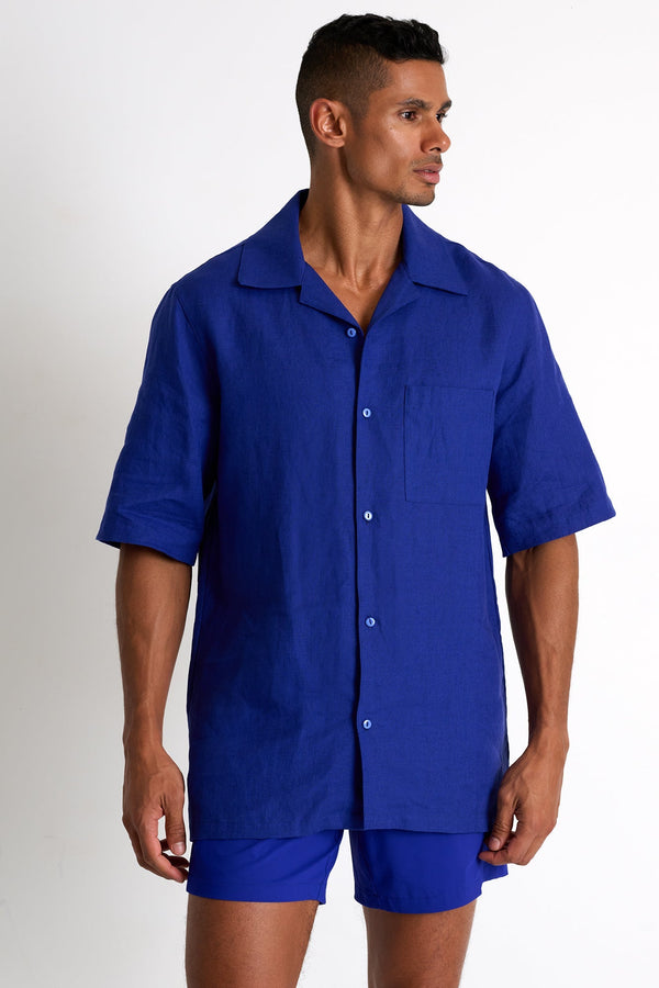 Short-Sleeve Linen Shirt - 62536-80-560 TP/XS / 560 Blue Majorelle / 100% LINEN