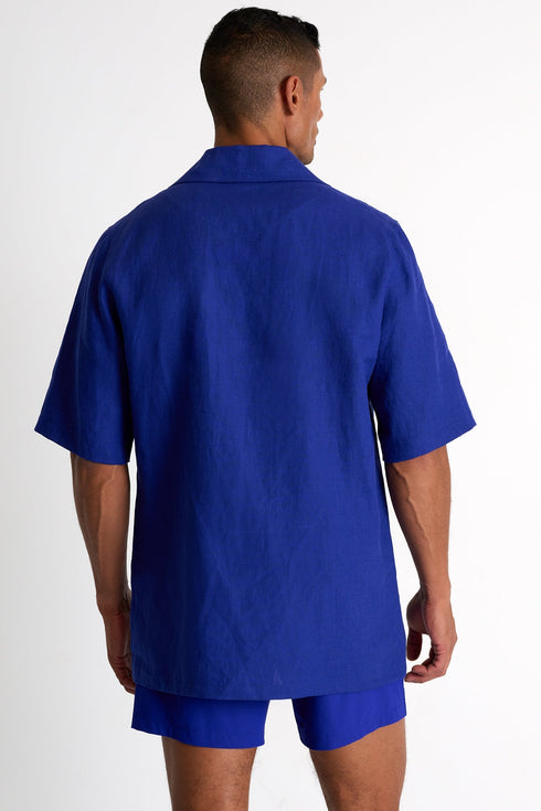 Short-Sleeve Linen Shirt - 62536-80-560 TP/XS / 560 Blue Majorelle / 100% LINEN