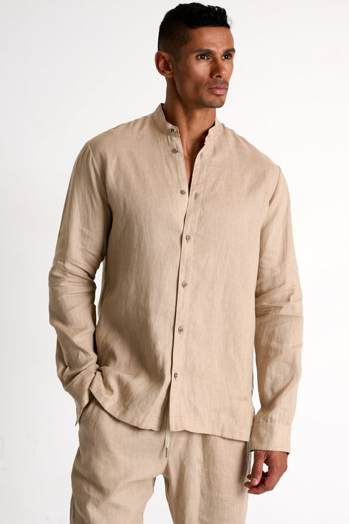 Mandarin Collar Linen Shirt - 62536-84-120 TP/XS / 120 Beige Dune / 100% LINEN