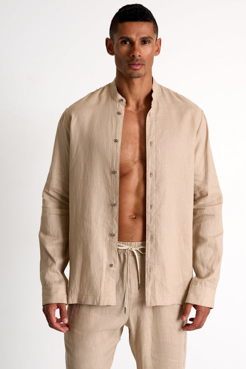 Mandarin Collar Linen Shirt - 62536-84-120 TP/XS / 120 Beige Dune / 100% LINEN