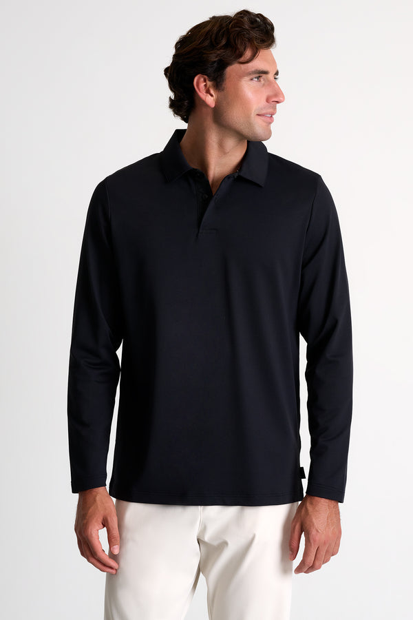 Shan Actuel Long sleeve textured jersey polo