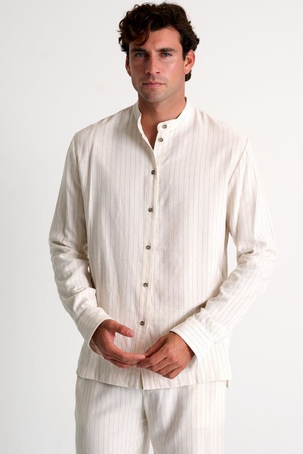Shan Caleb Mandarin collar canvas shirt