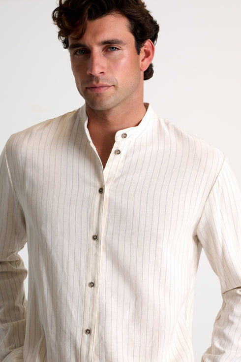 Shan Caleb Mandarin collar canvas shirt