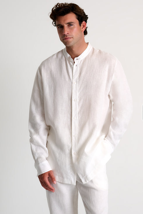Shan Lin Mandarin collar linen shirt