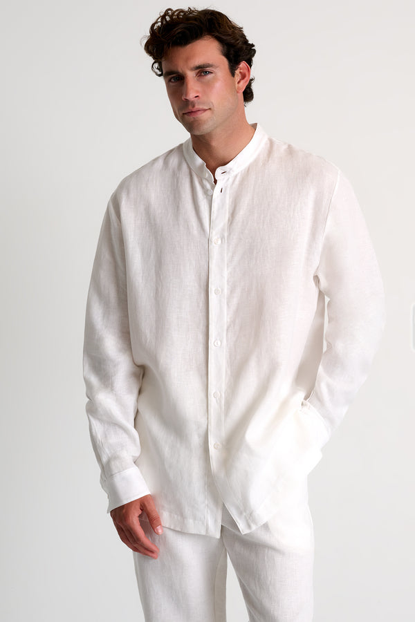 Shan Lin Mandarin collar linen shirt